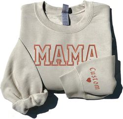 godlover custom embroidered mama sweatshirt, mama sweatshirt with kids name on sleeve, mama est 2023 sweatshirt