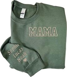 godlover custom embroidered mama sweatshirts for women, mama sweatshirt with kids name on sleeve