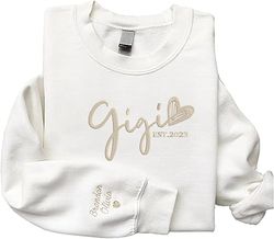 godlover personalized embroidered grandma sweatshirt, custom kid's name on sleeve sweatshirt