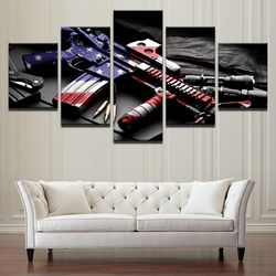 2nd amendment support army 5 pieces canvas wall art, large framed 5 panel canvas wall art