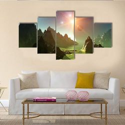 3d fantasy landscape gaming 5 pieces canvas wall art, large framed 5 panel canvas wall art
