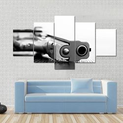 9mm gun on table army 5 pieces canvas wall art, large framed 5 panel canvas wall art