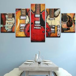 abstract guitar music canvas print wall art 5 pieces canvas wall art, large framed 5 panel canvas wall art