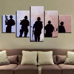 army military soldiers memorial silhouette army 5 pieces canvas wall art, large framed 5 panel canvas wall art