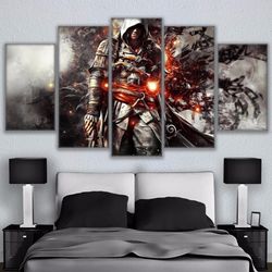 assassins creed character 1 gaming 5 pieces canvas wall art, large framed 5 panel canvas wall art