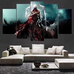 assassins creed character gaming 5 pieces canvas wall art, large framed 5 panel canvas wall art