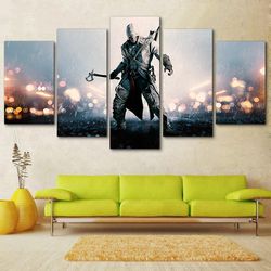 assassins creed character movie 5 pieces canvas wall art, large framed 5 panel canvas wall art