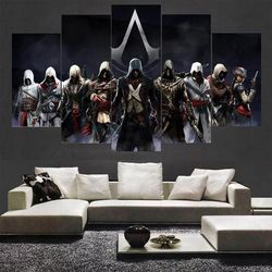 assassins creed characters gaming 5 pieces canvas wall art, large framed 5 panel canvas wall art