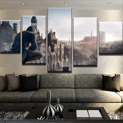 assassins creed city view gaming 5 pieces canvas wall art, large framed 5 panel canvas wall art