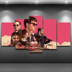 baby driver movie 5 pieces canvas wall art, large framed 5 panel canvas wall art