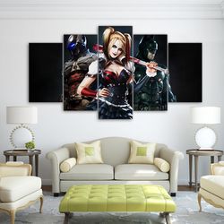 batman character dc 5 pieces canvas wall art, large framed 5 panel canvas wall art