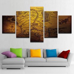 bedroom game of thrones map movie 5 pieces canvas wall art, large framed 5 panel canvas wall art