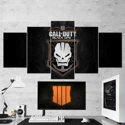 call of duty black ops skull logo gaming 5 pieces canvas wall art, large framed 5 panel canvas wall art