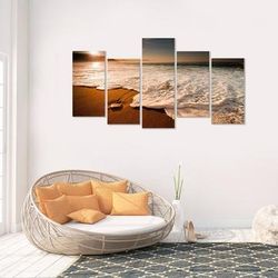 foamy beach ocean 5 pieces canvas wall art, large framed 5 panel canvas wall art