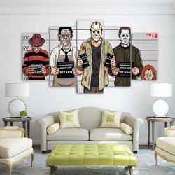 gracioso freddy krueger jason horror movies cartoon 5 pieces canvas wall art, large framed 5 panel canvas wall art