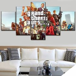 grand theft auto v character posters 1 gaming 5 pieces canvas wall art, large framed 5 panel canvas wall art