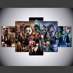 horror movie icon characters movie 5 pieces canvas wall art, large framed 5 panel canvas wall art