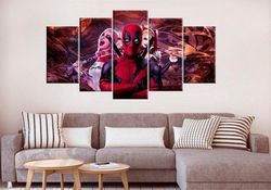 large deadpool harley quinn modern movie 5 pieces canvas wall art, large framed 5 panel canvas wall art