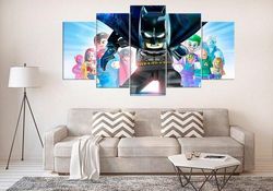 lego batman movie cartoon 5 pieces canvas wall art, large framed 5 panel canvas wall art