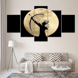 native moon indian army 5 pieces canvas wall art, large framed 5 panel canvas wall art