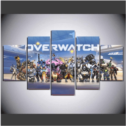 overwatch characters game gaming 5 pieces canvas wall art, large framed 5 panel canvas wall art