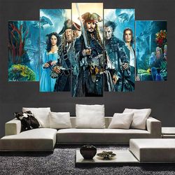 pirates of the caribbean movie character movie 5 pieces canvas wall art, large framed 5 panel canvas wall art