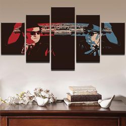 retro car blues brothers movie characters movie 5 pieces canvas wall art, large framed 5 panel canvas wall art