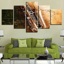 saxophone musical instruments music 5 pieces canvas wall art, large framed 5 panel canvas wall art