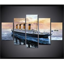 titanic ship seascape movie 5 pieces canvas wall art, large framed 5 panel canvas wall art