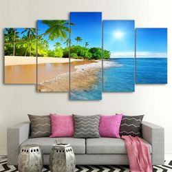 tropical beach ocean 5 pieces canvas wall art, large framed 5 panel canvas wall art