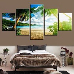 tropical beach paradise ocean 5 pieces canvas wall art, large framed 5 panel canvas wall art