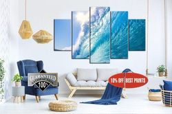 wave ocean photography surfing nature 5 pieces canvas wall art, large framed 5 panel canvas wall art