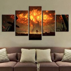 world of warcraft character gaming 5 pieces canvas wall art, large framed 5 panel canvas wall art