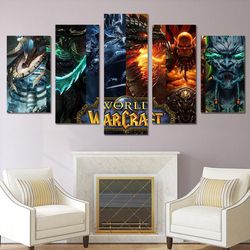 world warcraft character gaming 5 pieces canvas wall art, large framed 5 panel canvas wall art