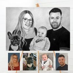 custom drawing from photo, custom charcoal portrait for loved ones, combining different pictures together, engagement gi