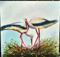 storks in the nest. family picture. gift for the birth of a child. housewarming gift.