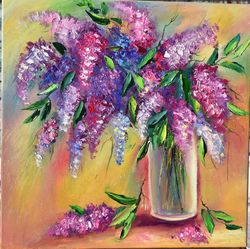 lilac, flowers painting. still life abstraction. interior painting.