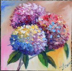 floral painting of blue and pink flowers. floral decor art for interior