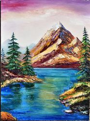 mountain landscape with palette knife, interior painting. painting for a cozy interior. original oil painting.