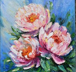 pink peonies, structural oil painting. interior painting. oil painting. painting for a gift