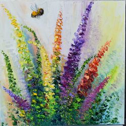 bee on meadow flowers oil painting for interior