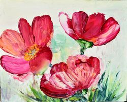 pink flowers in a clearing oil painting, impasto, oil painting