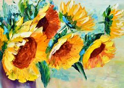 sunflowers still life with oil paints interior painting in yellow colors
