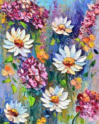 daisies flower abstract oil painting