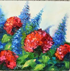 flower painting with oil paints using a palette knife with voluminous strokes