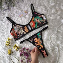 women's cartoon lingerie set with princess print | bra, bralette and panties| underwear with print