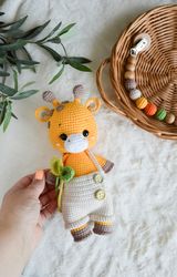 amigurumi giraffe cute crocheted toy, baby giraffe safari animals gift for baby boy
