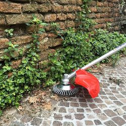 ultimate garden clean-up: carbon steel weed brush & trimmer, includes universal adapters