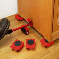 Heavy Duty Furniture Lifter With 4 Movable Wheels - High-quality Abs Plastic & Steel, Red, Eliminates Back Pain