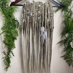 gray synthetic textured de dreadlocks full set, de dreads with free silky ends, dreadlock extension